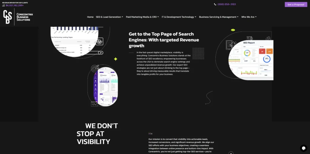 Corecentrix Business Solutions Homepage Screenshot for the Best Large SEO Companies