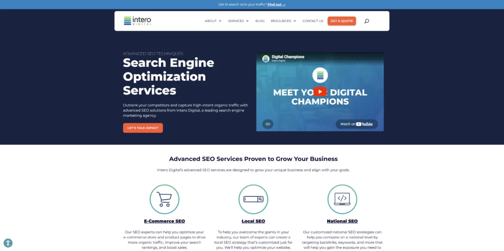 Intero Digital Homepage Screenshot for the Best Large SEO Companies