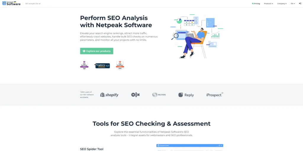 Netpeak Homepage Screenshot for the Best Large SEO Companies