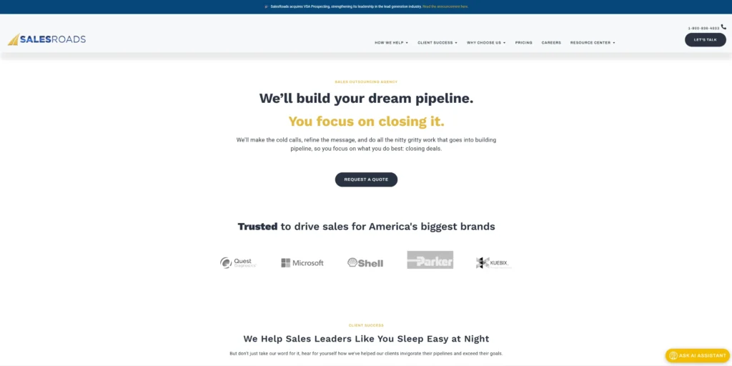 SalesRoads Homepage for the best B2B revenue marketing agencies