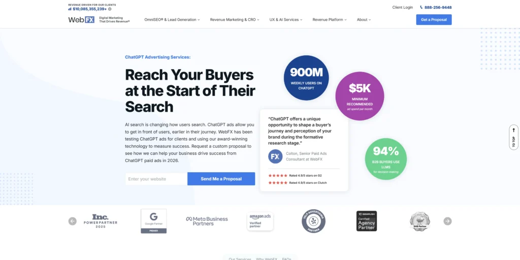 WebFX Homepage for the Best ChatGPT Advertising Agencies