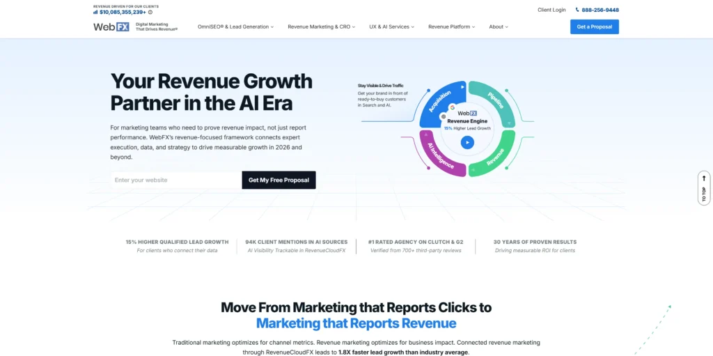 WebFX Homepage for the best B2B revenue marketing agencies