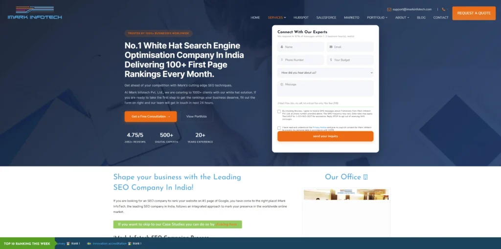 iMark Infotech Homepage Screenshot for the Best Large SEO Companies