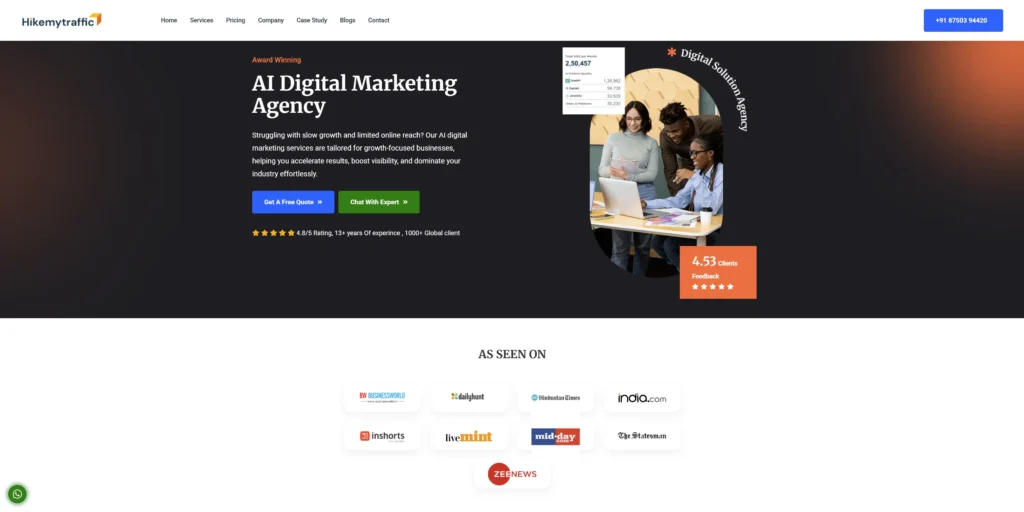 HikeMyTraffic homepage for the best AI SEO companies