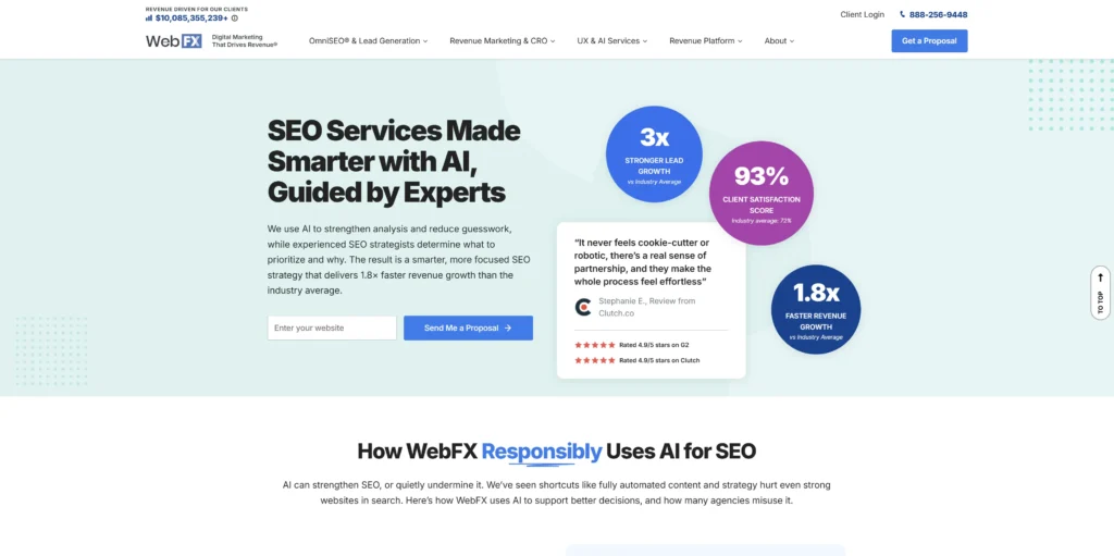 WebFX homepage for the best AI SEO companies