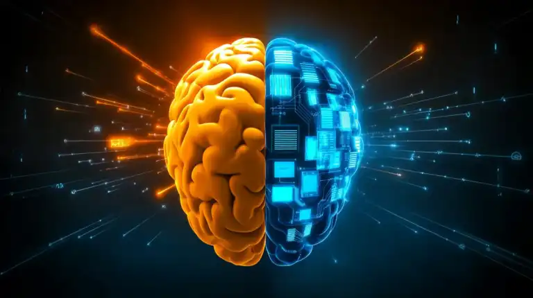 Split-brain illustration contrasting traditional CRM architecture on the left with AI-native neural network integration on the right