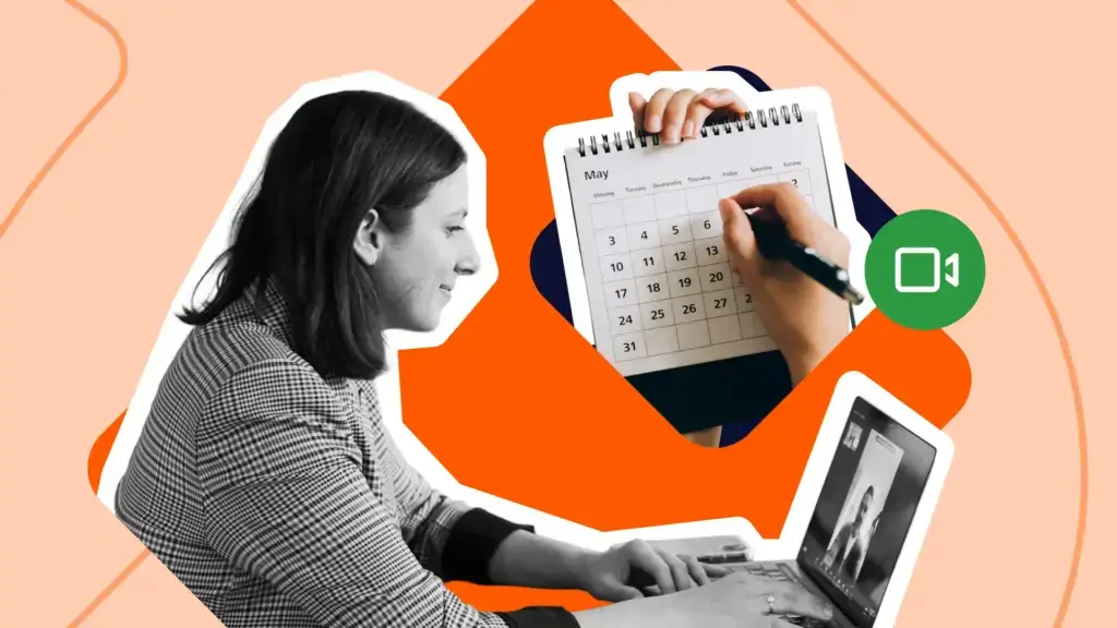 Professional joining a video meeting with a colleague visible on a laptop screen