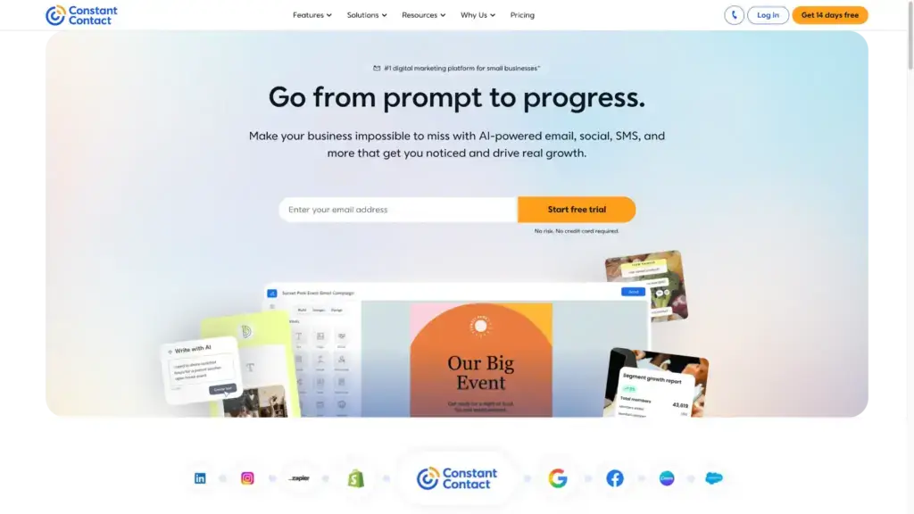 Screenshot of the Constant Contact homepage