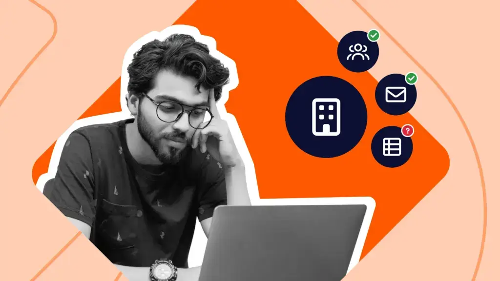 Illustration of business app icons connected to a central hub, with one connection broken