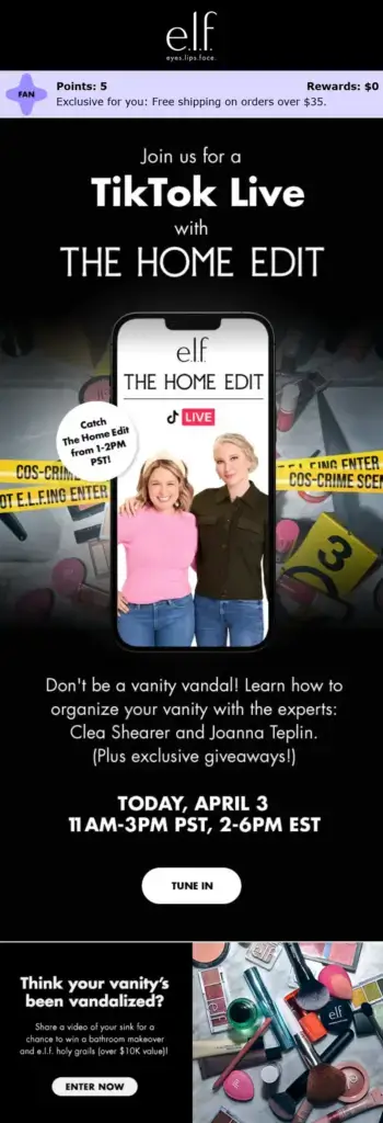 e.l.f cosmetics social media and email campaign