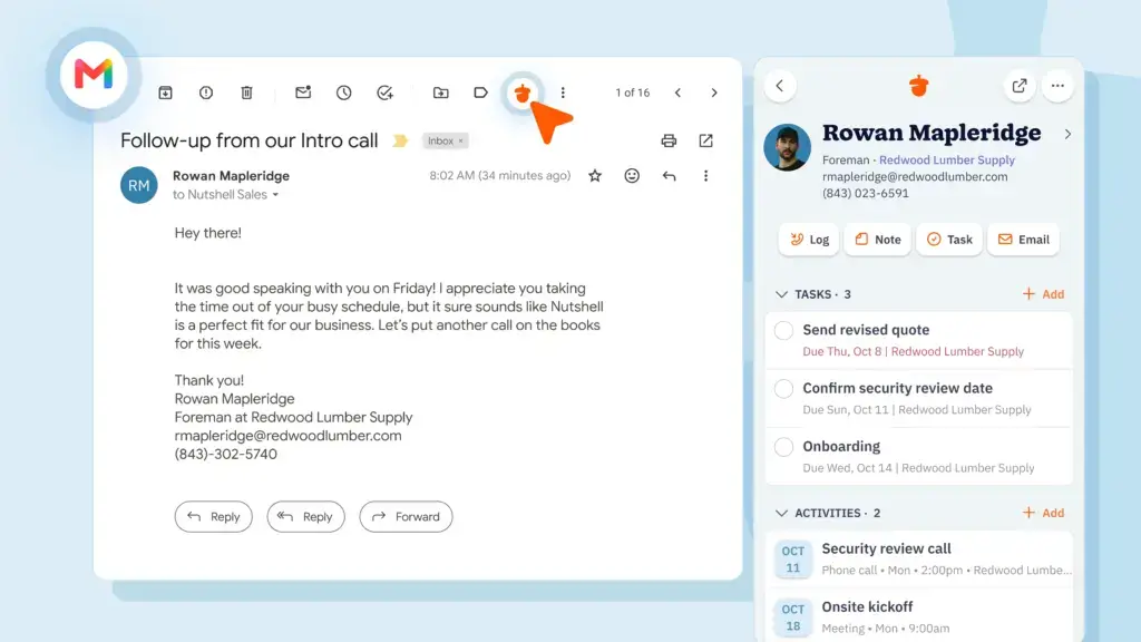 Nutshell Gmail extension screenshot