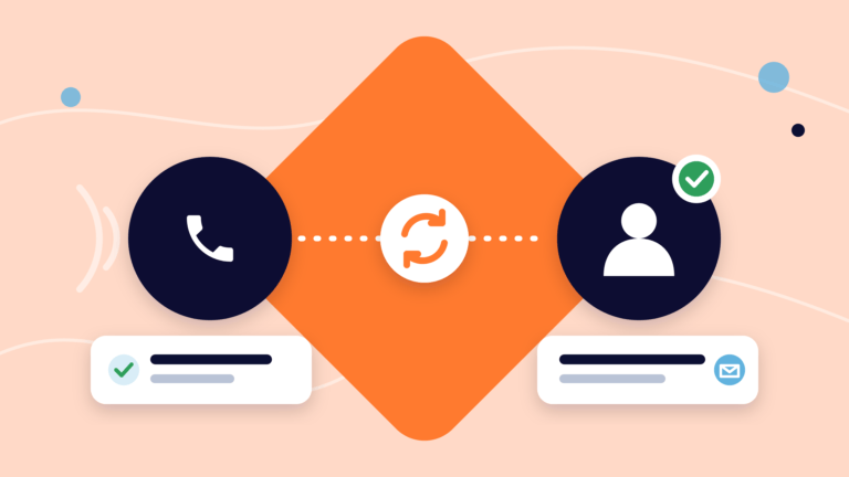 Graphic with phone and contact record icons
